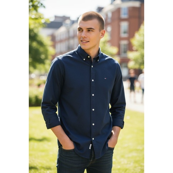 Tommy Hilfiger Other - Tommy Hilfiger Men's Long Sleeve Button Down‎ Shirt Custon Fit Navy SZ XS Preppy